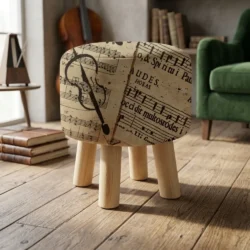 Music Notes Round Wooden Stool