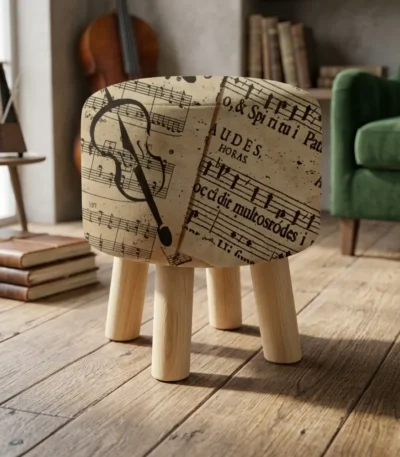 Music Notes Round Wooden Stool