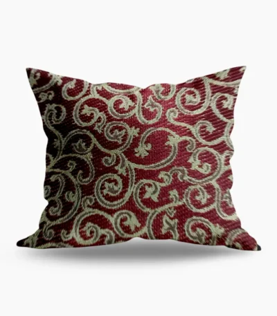 Red Brocade Cushion Gold Swirl