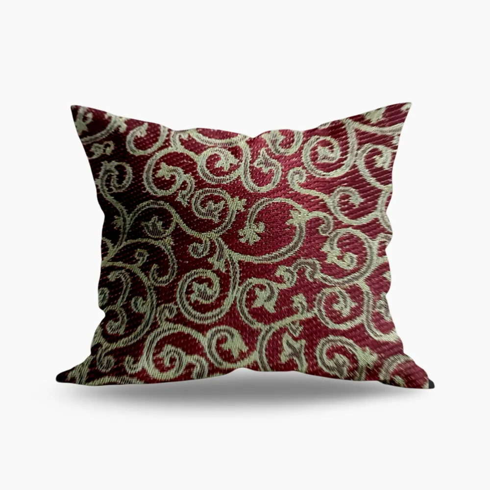 Red Brocade Cushion Gold Swirl