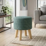Round Wooden Stool Teal Pattern
