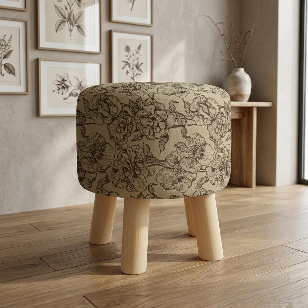 Stylish Floral Wooden Sitting Stool