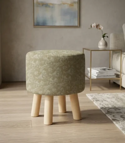Textured Beige Round Stool Decorative Wooden Seat